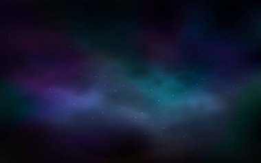 Koyu mavi uzay yıldızlı vektör şablonu. Bulanık arkaplandaki ve gradyanı olan uzay yıldızları. Fütürist reklamlar ve kitapçıklar için şablon.