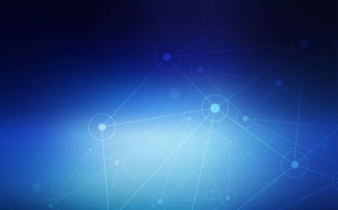 Koyu mavi vektör küreler, üçgenler desenle. Bağlantı noktaları ve çizgileri renkli arka plan üzerinde tasarım yapın. Desen doku duvar kağıdı olarak kullanılabilir.