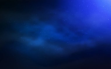 Galaksi yıldızlı koyu mavi vektör arkaplan. Bulanık arkaplandaki ve gradyanı olan uzay yıldızları. Fütürist reklamlar ve kitapçıklar için şablon.