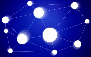 Koyu mavi vektör arka plan kabarcıklar, satırları ile. Küreler ve çizgiler ile modern soyut renkli resimde. Reklam, poster, afiş, Web sitenizin için yeni tasarım.