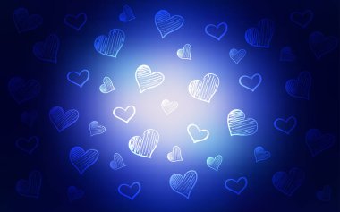 Koyu mavi vektör doku güzel yürekleri. Sevgililer günü için illüstrasyon kalp sevgi kavramı içinde. Sevgililer tebrik kartpostal için şablon.