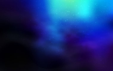 Gece gökyüzü yıldızlı koyu mavi vektör deseni. Bulanık dekoratif tasarım galaksi yıldızlarıyla basit bir stilde. Kozmik arkaplanlar için şablon.