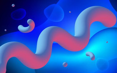 Koyu mavi vektör desen sıvı şekillerle. Memphis tarzı gradyan ile yepyeni renkli resimde. Memphis tasarım web siteniz için.