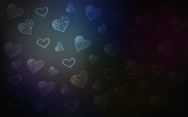 Koyu mavi vektör desen renkli kalpler ile. Sevgililer günü için illüstrasyon kalp sevgi kavramı içinde. Evlilik hediyeleri, tebrikler için desen.