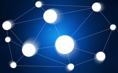 Koyu mavi vektör düzen daireler, satırları ile. Bağlantı noktaları ve çizgileri renkli arka plan üzerinde tasarım yapın. Marka kitap tamamen yeni şablon.