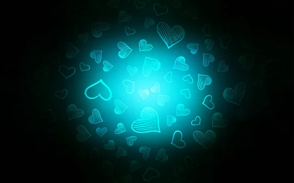 Темно Синій Вектор Кришку Сяючими Серця Декоративний Світить Ілюстрації Серця — стоковий вектор