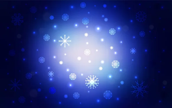 深蓝色矢量布局与明亮的雪花 闪亮的彩色插图与雪在圣诞节风格 该模式可用于新年广告 小册子 — 图库矢量图片