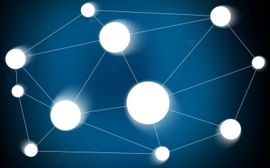 Koyu mavi vektör arka plan noktalar ve çizgiler ile. Küreler ve çizgiler ile modern soyut renkli resimde. Güzel tasarım, iş reklam için.