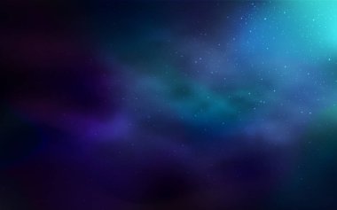 Galaksi yıldızlı koyu mavi vektör arkaplan. Soyut şablonda gökyüzü yıldızlarıyla parlayan illüstrasyon. Reklamınız, posteriniz, afişiniz için en iyi tasarım.