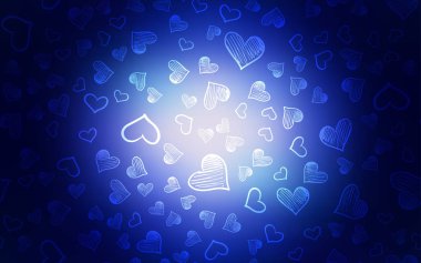 Koyu mavi vektör doku güzel yürekleri. Dekoratif illüstrasyon kalp soyut şablonunda parlayan. Evlilik hediyeleri, tebrikler için desen.