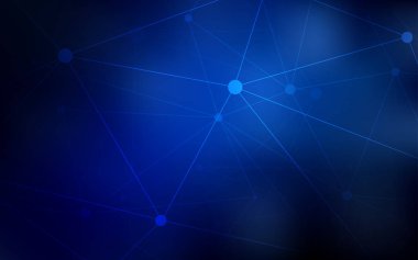 Noktalar, çizgiler ile koyu mavi vektör kapak. Soyut illüstrasyon renkli diskler ve üçgenler ile. Desen doku duvar kağıdı olarak kullanılabilir.