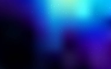 Gece gökyüzü yıldızlı koyu mavi vektör deseni. Bulanık arkaplandaki ve gradyanı olan uzay yıldızları. Fütürist reklamlar ve kitapçıklar için şablon.