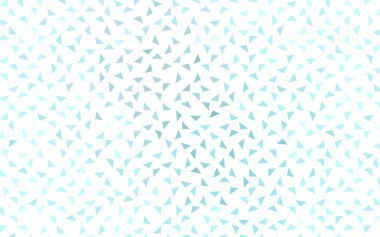 Beyaz zemin üzerinde küçük üçgenlerin açık mavi vektörü. Üçgenlerin soyut dokusunun tasviri. Pankart, poster ve kapak için desen tasarımı.
