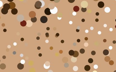 Daireleri ve küreleri olan koyu turuncu vektör pankartı. Soyut noktalar. Renkli gradyan ile yarım ton biçiminde Art Bubbles arkaplanı.