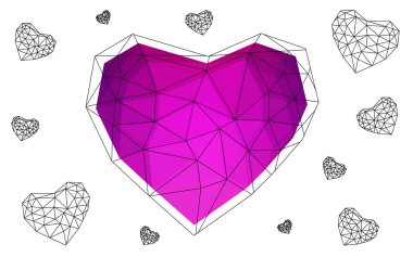 Pembe beyaz poligonal arka planda soyut üçgen geometrik kalp vektör. Mutlu sevgililer günü tebrik kartı hisse senedi şablonu tasarımınız için.