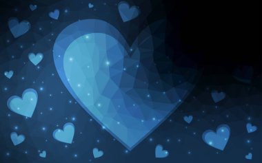 Koyu mavi beyaz poligonal arka planda soyut üçgen geometrik kalp vektör. Mutlu Sevgililer günü tebrik kartı hisse senedi şablonu tasarımınız için.