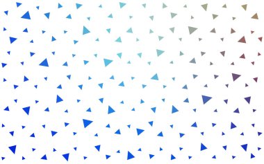 Açık mavi, beyaz arkaplanda küçük üçgenlerin kırmızı vektörü. Üçgenlerin soyut dokusunun tasviri. Pankart, poster ve kapak için desen tasarımı.