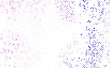 Renkli küreli koyu mavi vektör deseni. Beyaz arkaplanda yarım ton biçiminde tekrarlanan dairelerin geometrik örneği.