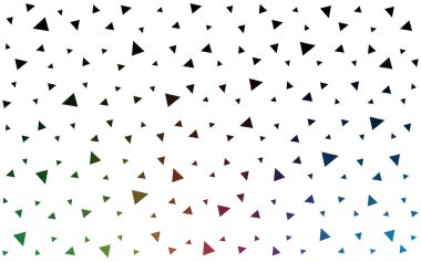 Beyaz zemin üzerinde küçük üçgenlerin koyu çok renkli vektörü. Üçgenlerin soyut dokusunun tasviri. Pankart, poster ve kapak için desen tasarımı.