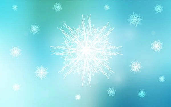 Azul Claro Fondo Verde Vector Con Copos Nieve Navidad Ilustración — Vector de stock