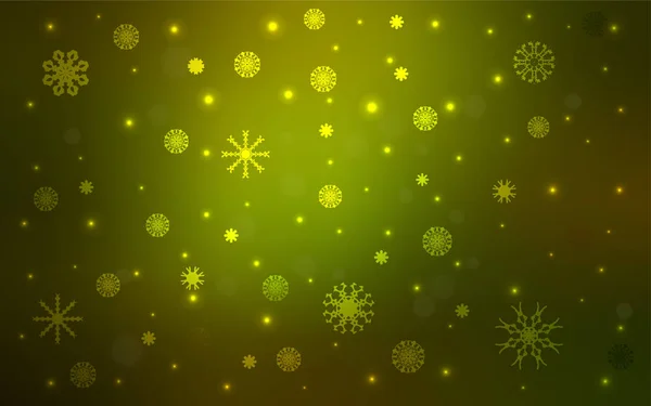 Fundo Vetorial Verde Escuro Com Flocos Neve Xmas Brilhando Ilustração — Vetor de Stock
