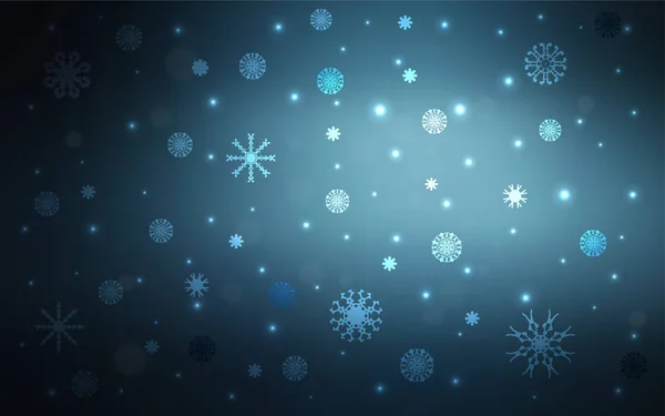 Donker Blauwe Vector Sjabloon Met Ijs Sneeuwvlokken Wazig Decoratieve Ontwerp — Stockvector