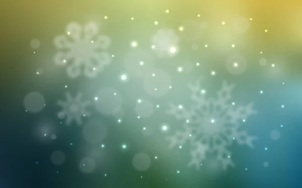 Disposition Vectorielle Vert Clair Jaune Avec Des Flocons Neige Brillants — Image vectorielle