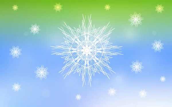 Světle Modrá Zelená Vektorové Přikryjeme Krásné Sněhové Vločky Dekorativní Svítící — Stockový vektor