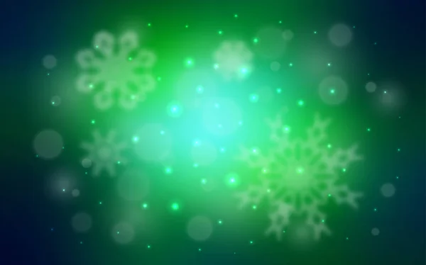 Azul Claro Textura Vectorial Verde Con Copos Nieve Colores Ilustración — Vector de stock