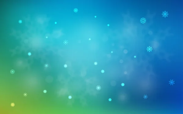 Светло Голубой Зеленый Векторный Фон Хмельными Снежинками Снег Размытом Абстрактном — стоковый вектор