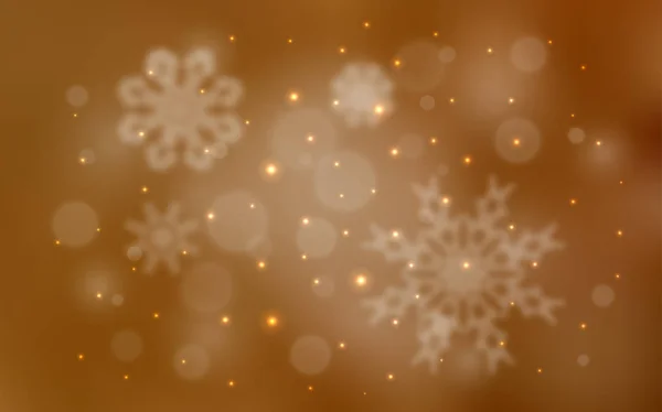 氷雪の結晶ライト オレンジ ベクトル テンプレート グラデーションで抽象的な背景をぼかした写真に雪が降る テンプレートが新しい年の背景としても使えます — ストックベクタ