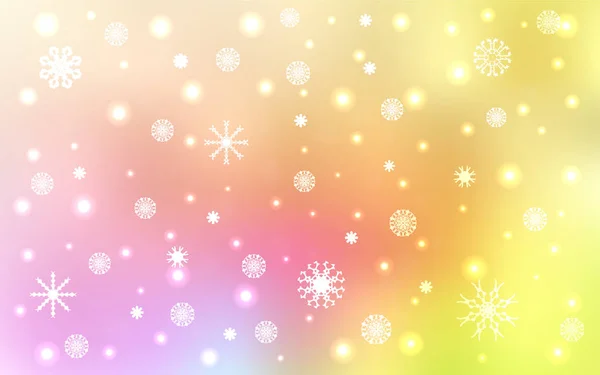 Hellrosa Gelbes Vektorlayout Mit Leuchtenden Schneeflocken Dekorative Leuchtende Illustration Mit — Stockvektor