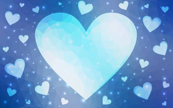 파란색 다각형 배경에 삼각형 기하학 발렌타인 인사말 디자인에 — 스톡 벡터