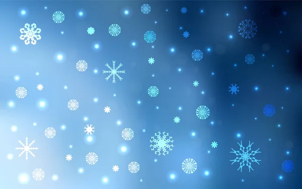 Hellblaues Vektormuster Mit Weihnachtlichen Schneeflocken Schnee Auf Verschwommenem Abstrakten Hintergrund — Stockvektor