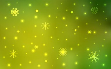 Açık yeşil, sarı vektör kapak güzel kar taneleri ile. Parlayan illüstrasyon kar Noel tarzı ile renkli. Şablonun yeni yıl arka plan olarak kullanılabilir.
