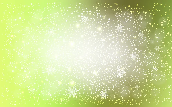 Lichtgroen Geel Vector Achtergrond Met Sneeuwvlokken Xmas Glanzende Gekleurde Afbeelding — Stockvector
