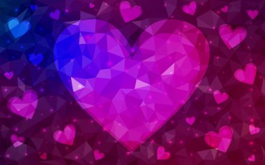 Koyu pembe, mavi beyaz arka planda aşk kavramı soyut glitter kalp şekli ile tatlı ve romantik an Sevgililer günü için vektör. İşiniz için köşeli tasarım.