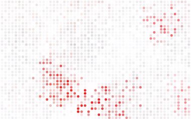 Işık kırmızı vektör desen renkli küreler ile. Noktalı resim tarzında beyaz arka plan üzerinde daireler yinelenen geometrik örnek.