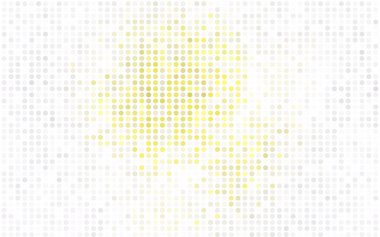 Açık pembe, renkli küreli sarı vektör deseni. Beyaz arkaplanda yarım ton biçiminde tekrarlanan dairelerin geometrik örneği.