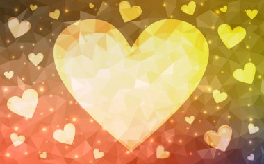 Işık kırmızı, sarı vektör soyut glitter kalp şekli Sevgililer günü tatlı ve romantik an için aşk kavramı içinde beyaz arka plan üzerinde. İşiniz için köşeli tasarım.