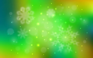 Açık yeşil, sarı vektör arka plan xmas kar taneleri ile. Parlayan illüstrasyon kar Noel tarzı ile renkli. Şablonun yeni yıl arka plan olarak kullanılabilir.
