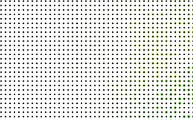 Renkli kürelerle açık yeşil vektör deseni. Beyaz arkaplanda yarım ton biçiminde tekrarlanan dairelerin geometrik örneği.