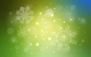 Açık yeşil, sarı vektör kapak güzel kar taneleri ile. Bulanık dekoratif tasarım kar ile xmas tarzında. Desen yıl yeni Web siteleri için kullanılabilir.