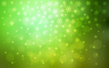 Işık yeşil vektör doku renkli kar taneleri ile. Parlayan illüstrasyon kar Noel tarzı ile renkli. Yeni yıl tasarım reklam, poster, afiş için.