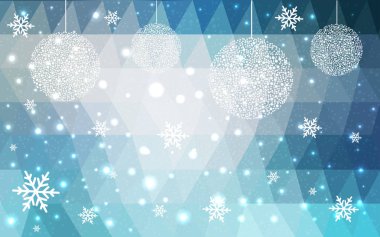 Mavi vektör Noel çokgen arka plan ışık. Düşük Poli illüstrasyon kar taneleri ile üçgenler oluşan. Doku, yeni yıl kutlama sorunsuz arka plan.