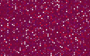 Koyu mor, pembe renkli küreler desenle vektör. Noktalı resim tarzında beyaz arka plan üzerinde daireler yinelenen geometrik örnek.