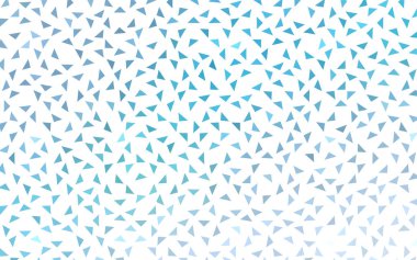 Beyaz zemin üzerinde küçük üçgenlerin açık mavi vektörü. Üçgenlerin soyut dokusunun tasviri. Pankart, poster ve kapak için desen tasarımı.
