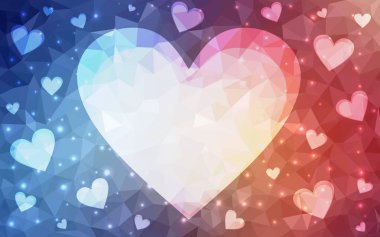 Açık mavi, beyaz arka plan üzerinde izole kırmızı vektör kalp. Geometrik buruşuk üçgen düşük Poli origami stil gradyan grafik illüstrasyon. İşiniz için köşeli tasarım.