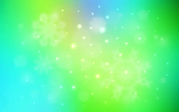 Светло Голубой Зеленый Векторный Узор Снежинками Снег Размытом Абстрактном Фоне — стоковый вектор