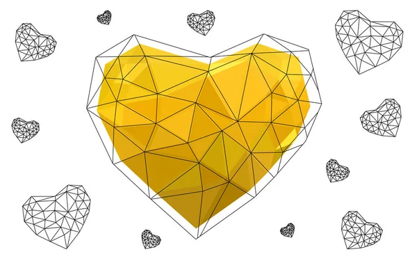 心光黄色ベクトル愛背景 紙のメモ バレンタインのグリーティング 多角形のカード あなたのビジネスのため三角形の図 あなたのデザインのストック テンプレート — ストックベクタ